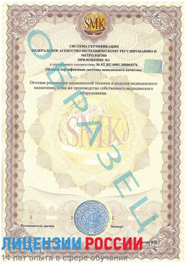 Образец сертификата соответствия (приложение) Сальск Сертификат ISO 13485